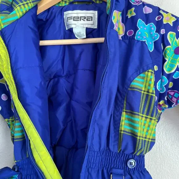 FERA Snowsuit Girl's One Piece Insulated Blue Green Size 4 Hooded Fanny Pack